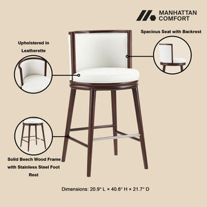 English Elm Evalyn Commercial White Leatherette Barstool with Beech Wood Legs, Foam-Padded Seat & Steel Footrest B365P398035
