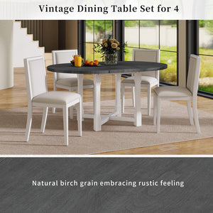 English Elm Trexm Farmhouse Round Extendable Dining Set Birch Veneer Table Upholstered Chairs ST000139AAE
