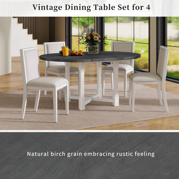 English Elm Trexm Farmhouse Round Extendable Dining Set Birch Veneer Table Upholstered Chairs ST000139AAE
