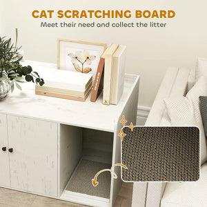 English Elm 32" Distressed White Mdf Cat Litter Hideaway Cabinet with Scratching Mat for Living Rooms T3971P404505