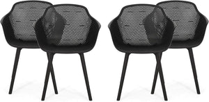 English Elm Christopher Knight Home® - LOTUS Outdoor Dining Chairs Set of 4 – Weather-Resistant Polypropylene with Diamond Pattern Comfort and Durability Black 26.75 L x 26.5 W x 24 H N776P243064B