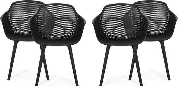 English Elm Christopher Knight Home® - LOTUS Outdoor Dining Chairs Set of 4 – Weather-Resistant Polypropylene with Diamond Pattern Comfort and Durability Black 26.75 L x 26.5 W x 24 H N776P243064B