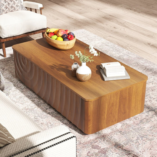 English Elm 47'' Spiral Grain Coffee Table Two Drawer Storage Mid Century Farmhouse Living Room Walnut Brown W2263P412386
