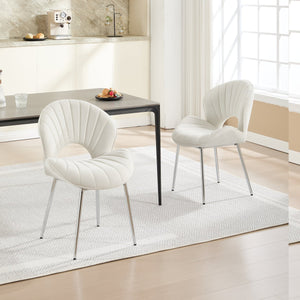 English Elm Modern Upholstered Dining Chair with Hollow Back, 21.6" Wide Velvet Seat and Silver Metal Legs, Set of 2 White W1249P386231