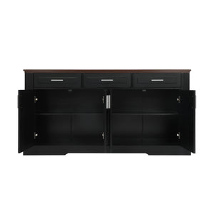 English Elm 63" Fluted Sideboard Buffet Cabinet with Coffee Bar Storage, 4 Doors 3 Drawers, Smooth Silent Slides Black W2917P319112