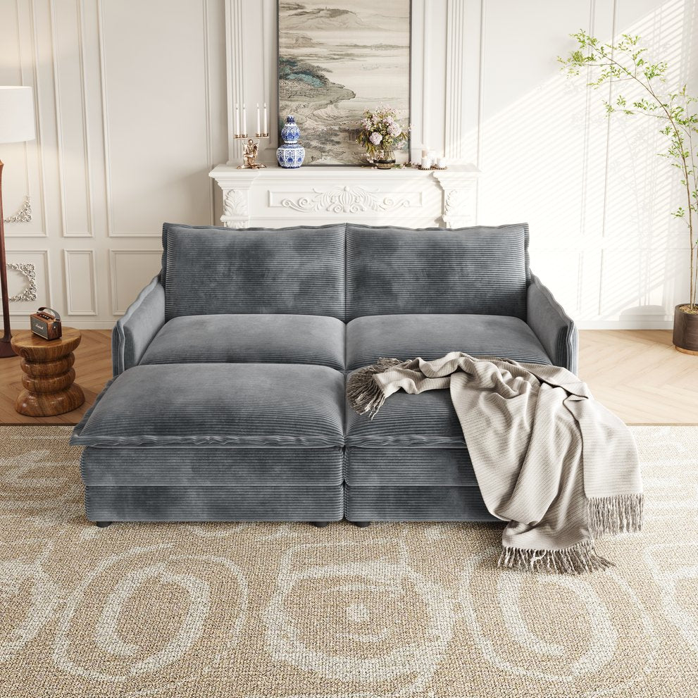 English Elm Corduroy 2-Seater Cloud Sofa With Movable Footrests – Oversized Comfort & Modular Design For Living Rooms W834S00437
