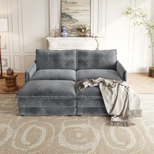 English Elm Corduroy 2-Seater Cloud Sofa With Movable Footrests – Oversized Comfort & Modular Design For Living Rooms W834S00437
