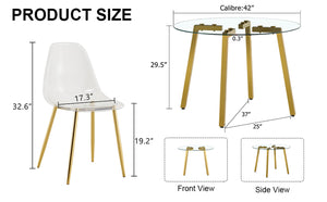 English Elm Table Modern 5-Piece Set: Circular Tempered Glass Dining Table With 4 Transparent Chairs & Gold Legs W1151S02864-GIGA