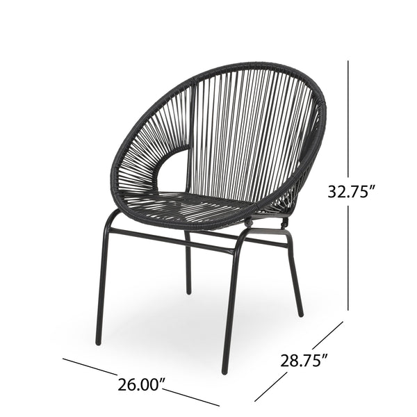 English Elm Nusa Outdoor Woven Rattan Basket Chair with Iron Legs for Modern Patio Spaces 66626.00BLK