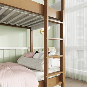 English Elm Twin Over Twin Bunk Bed With Plush Boucle Upholstery, Safety Guardrails & Under-Bed Storage Space W504S00182-GIGA