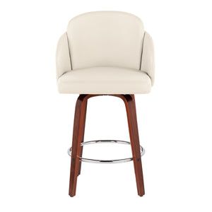 English Elm Fixed-height Swivel Counter Stools with Faux Leather Seats and Chrome Footrest Set of 2 B202S01813