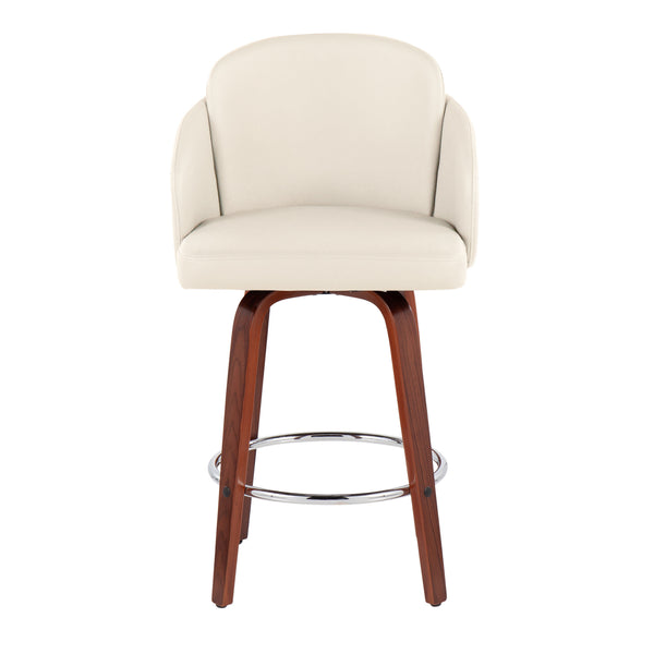 English Elm Fixed-height Swivel Counter Stools with Faux Leather Seats and Chrome Footrest Set of 2 B202S01813