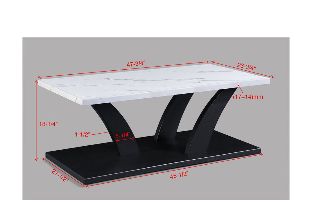 English Elm Modern 3-Piece Cocktail Table Set with Faux Marble Top, White & Black Accents, Coffee + 2 End Tables, Stylish Living Room Furniture B011P244310