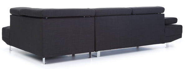 English Elm Riveredge Modern Right-Facing Sectional with Adjustable Armrests & Headrests, Chrome Legs, Fabric Comfort Black 21 L x 76 W x 34 H B078S00397