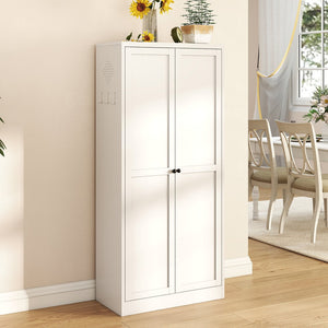 English Elm 61" White Metal Pantry Cabinet – 4 Adjustable Shelves (110lb Each), Scratch-Resistant, Freestanding Storage Organizer for Kitchen, Bathroom, Living Room T2398P350187