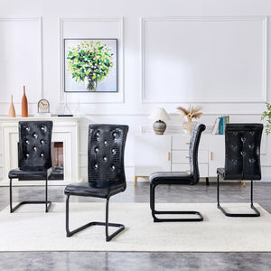 English Elm Luxury Pu Upholstered Dining Chair Set of 4 with Channel Stitching and Metal Legs Black W1512P491881