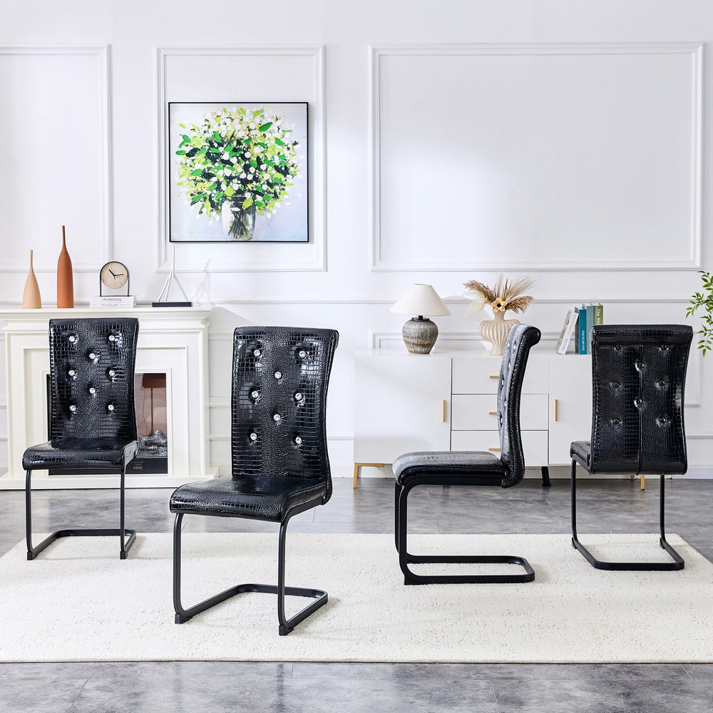 English Elm Luxury Pu Upholstered Dining Chair Set of 4 with Channel Stitching and Metal Legs W1512P491874