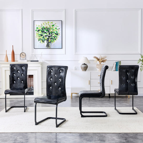 English Elm Luxury Pu Upholstered Dining Chair Set of 4 with Channel Stitching and Metal Legs W1512P491874