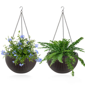 English Elm 13.4 Inch Rattan Texture Self Watering Hanging Planter with Reservoir for Balcony Brown W3213P383079