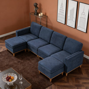 English Elm Modern Modular Sectional Sofa with Plush Cushions and Tapered Legs for Living Rooms Blue W2085S00101