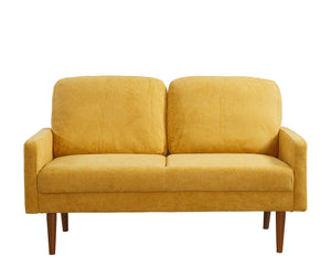 English Elm Velvet Upholstered Two Seat Loveseat with Tapered Wood Legs Mid Century European Style Mustard Yellow B2735P291962