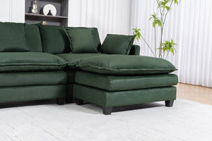 English Elm Modern Chenille Sectional Sofa with Ottoman Modular Layout for Spacious Living Rooms Antique Green W2530S00019