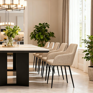 English Elm Beige Upholstered Dining Chairs 2-Pack — Wide Seat, Ergonomic Backrest, Metal Frame, 300lb Capacity W3851P369036