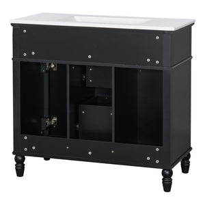 English Elm 36 Inch Bathroom Vanity with Ceramic Sink, Durable MDF & Solid Wood Frame, Soft-Close Doors, Luxe Handles, Ample Organized Storage, Modern Freestanding Design Black N725P314034B