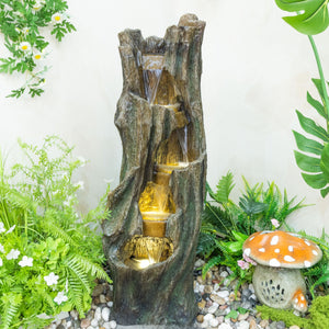 English Elm Waterfall Fountain Sculptural Tree Design Fiberglass Resin with Led Outdoor Patio W5397P453899