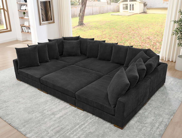 English Elm Large Corduroy Modular Sectional Sofa Sleeper with Ribbed Texture for Open Living Black B2748S00013