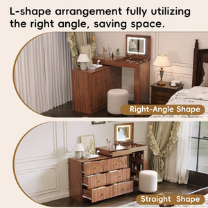 English Elm Vanity LED Mirror Desk with Flip-Top Dual Function, 7 Drawers & Multiple Shelves for Organized Glam Walnut 47.24 L x 19.69 W x 6.5 H N733S363650H