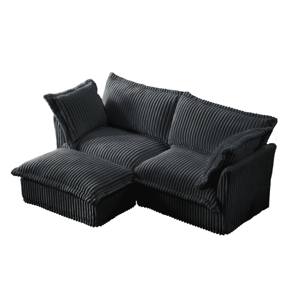 English Elm Slipcovered Sectional 2-Seater Sofa With Detachable Ottoman, Cozy Gray Corduroy & Washable Covers W3041S00216-GIGA