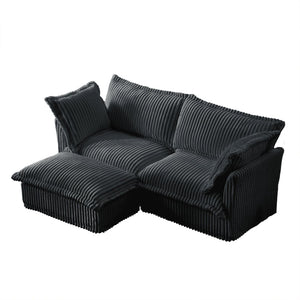 English Elm Slipcovered Sectional 2-Seater Sofa With Detachable Ottoman, Cozy Gray Corduroy & Washable Covers W3041S00216-GIGA