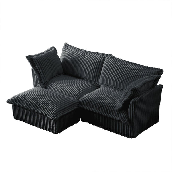 English Elm Slipcovered Sectional 2-Seater Sofa With Detachable Ottoman, Cozy Gray Corduroy & Washable Covers W3041S00216-GIGA