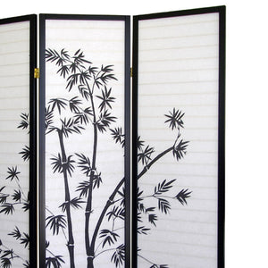 English Elm 70" Elegant Three-Panel Folding Screen With Bamboo Design, Black Finish - Perfect For Privacy & Style B072115974