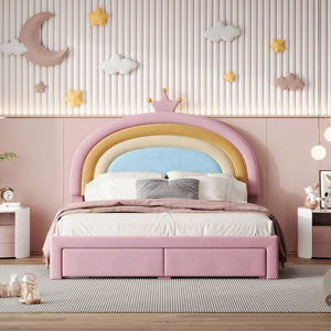 English Elm Full Velvet Rainbow Platform Bed with Storage Drawer, Pink Upholstered Princess Frame, No Box Spring Needed N733P234609H