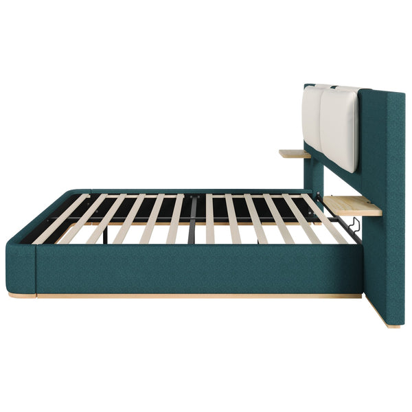 English Elm Christopher Knight Home® - Queen Plush Leather Upholstered Bed Frame with Wingback Headboard, Wavy Footboard, Quiet Support Green 50.63 L x 18.88 W x 8.25 H N761S0000023F