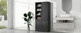 English Elm Bathroom Storage Cabinet With Doors and Drawers, Tilt-Out Laundry Hamper, Multiple Storage Space, Freestanding Style, Open Shelve, Adjustable Shelf, Black