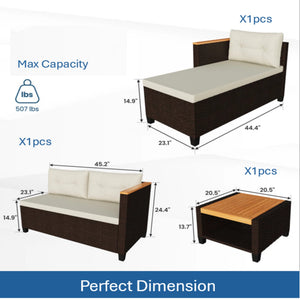 English Elm 3-piece Outdoor Pe Rattan L-shaped Sectional with Acacia Storage Table for Patio Beige+Brown B082P455128