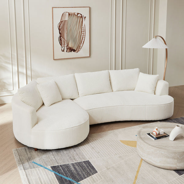 English Elm 122.04 Inch Oversized Sectional Sofa - Modern White Corduroy Couch With Left Chaise For Cozy Relaxation W876S00274