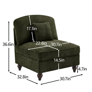 English Elm Armless Chenille Sofa Sculptural Spindle Legs Silver Thread Upholstery Living Room Green W3041P332637