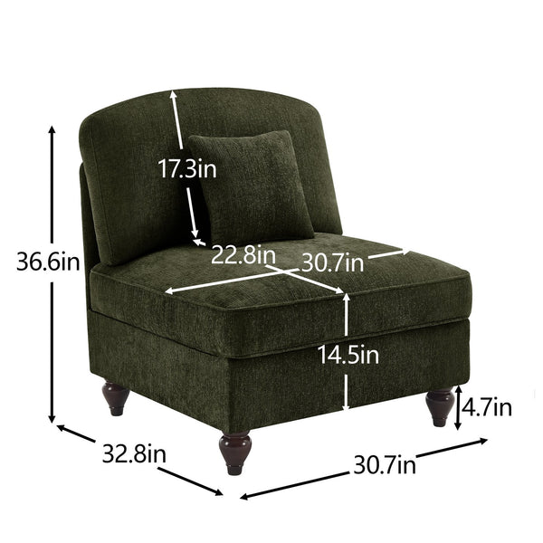 English Elm Armless Chenille Sofa Sculptural Spindle Legs Silver Thread Upholstery Living Room Green W3041P332637
