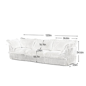 English Elm Slipcovered Modern 3-Seater Sofa - Plush Cream Corduroy With Deep Seating & Flexible Design Features W3041S00020-GIGA