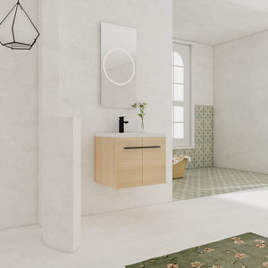 English Elm Levistar 24" Oak Bathroom Vanity With Durable Resin Sink & Smart Storage, Perfect For Small Spaces W1972P165042