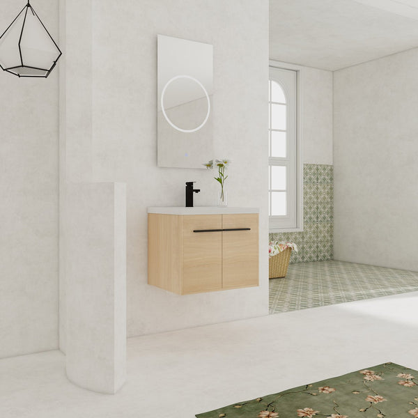 English Elm Levistar 24" Oak Bathroom Vanity With Durable Resin Sink & Smart Storage, Perfect For Small Spaces W1972P165042