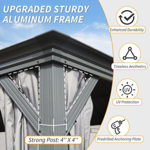 English Elm 14' X 20' Hardtop Gazebo – Stylish Metal Canopy With Drainage System, Privacy Curtains & Insect Netting W1859S00151