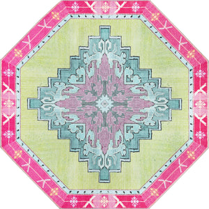 Unique Loom Timeless Thomas Machine Made Medallion Rug Green, Ivory/Light Green/Pink/Orange 7' 7" x 7' 7"