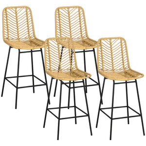English Elm HOMCOM Boho Rattan Bar Stools Set of 4 – 26" Counter Height, Breathable Wicker Seats, Steel Frame, Yellow W2225P229567