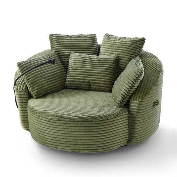 English Elm Swivel Barrel Accent Chair Chenille Tufted Round Club Seat for Living Room Lounge Green N719S002320F