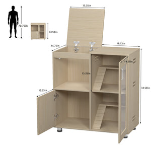 English Elm Guinea Pig Solid Wood Habitat with Acrylic View Panel and Built in Storage Cabinet Teak W1850P168642